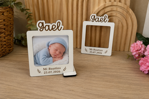Marco de foto personalizado para bautizo, comunión y boda