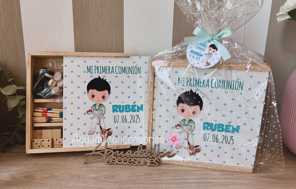 Set de 4 juegos en madera detalle para comunión ( minimo 10 unidades)