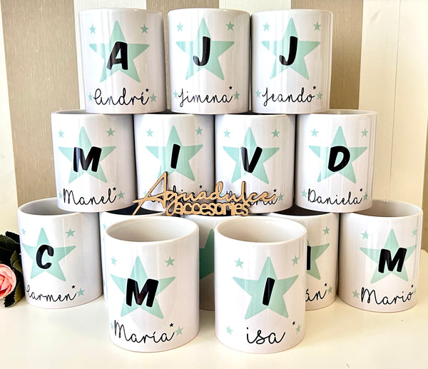 Taza Inicial personalizada para invitados bodas , comunión y bautizo ( mínimo 8 unidades )