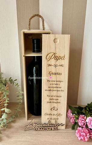 Caja de vino personalizada de madera grabada a láser Aguadulceaccesories