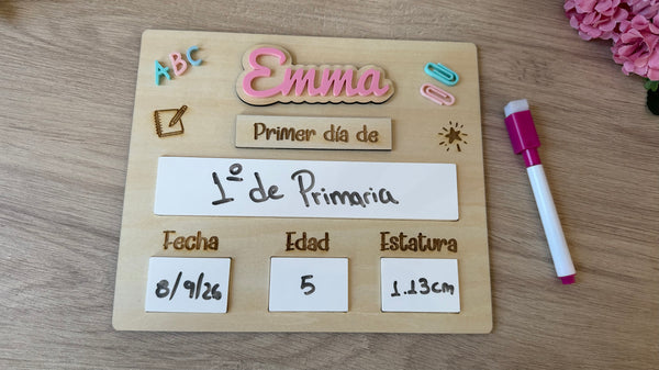 Letrero de madera personalizado para foto del primer día de colegio