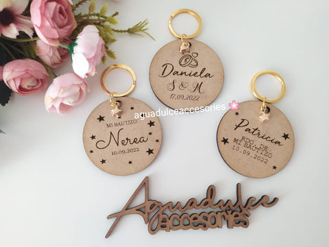 Llaveros personalizados de madera 4cm diámetro ( minimo 15 unidades )