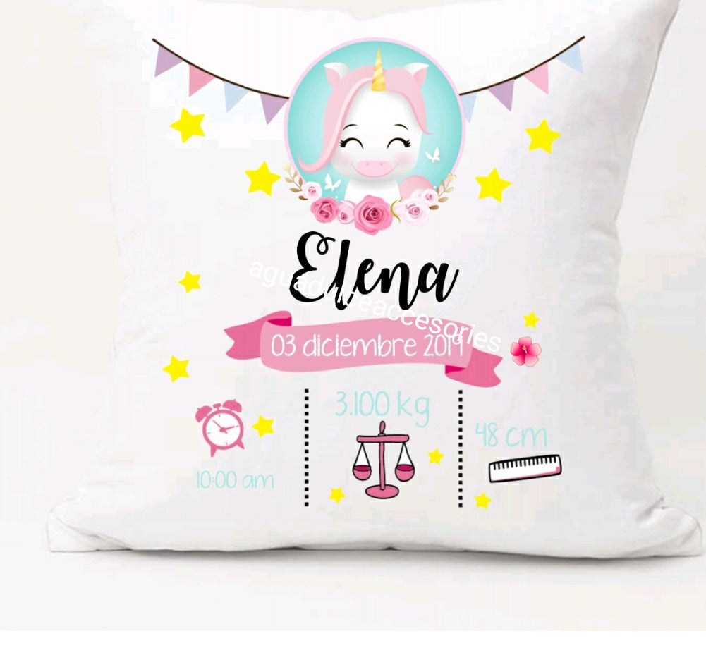 Cojín unicornio baby personalizado